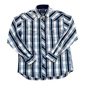 Cody James Men’s Western Red, Blue & White Plaid Pearl Snap Shirt, Western Yoke